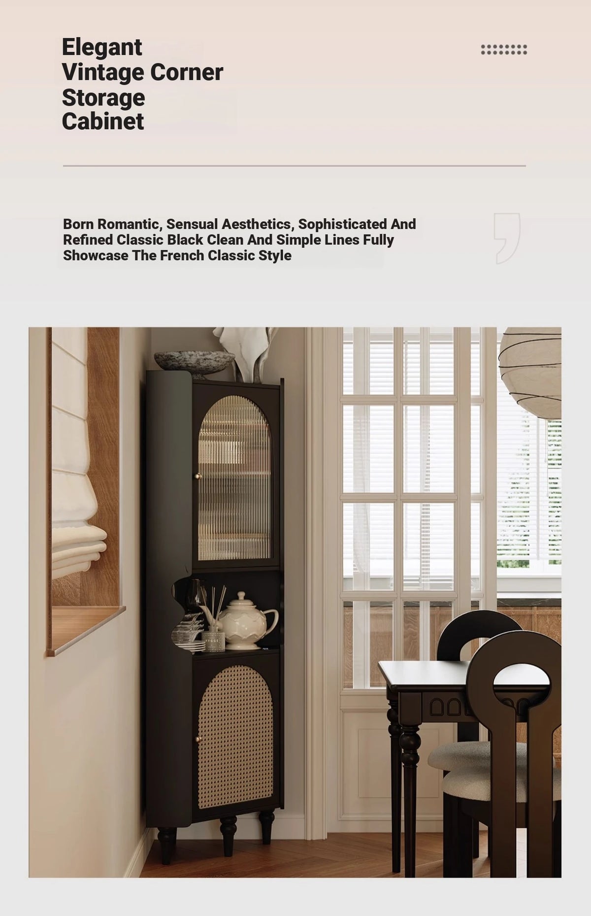 Elegant Black Cabinet with Acrylic Rattan Weaving Design – Stylish Storage Solution for Any Room fymj-4851