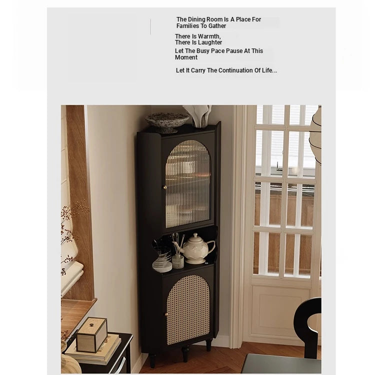 Elegant Black Cabinet with Acrylic Rattan Weaving Design – Stylish Storage Solution for Any Room fymj-4851