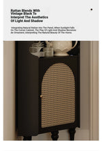 Elegant Black Cabinet with Acrylic Rattan Weaving Design – Stylish Storage Solution for Any Room fymj-4851