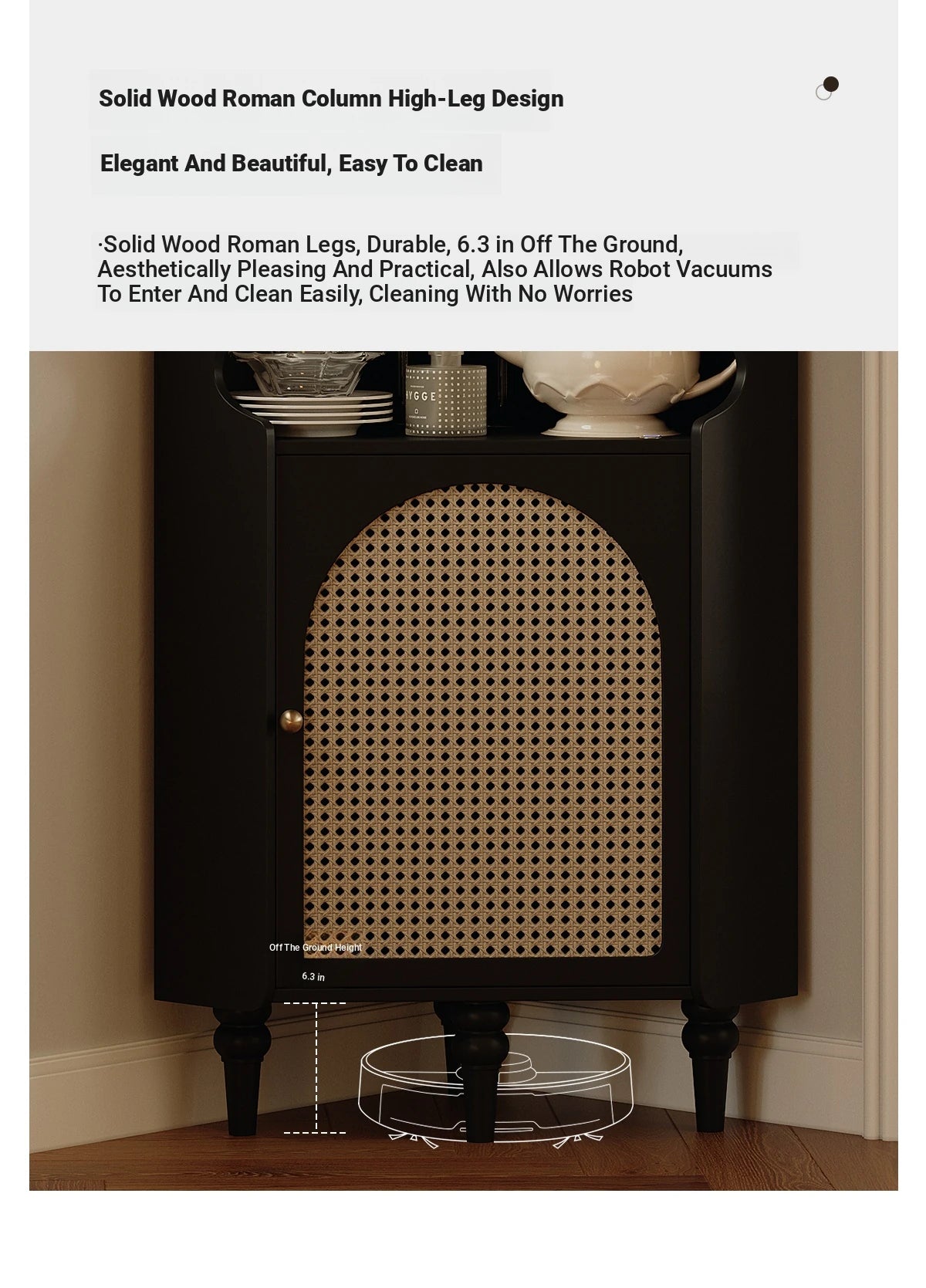 Elegant Black Cabinet with Acrylic Rattan Weaving Design – Stylish Storage Solution for Any Room fymj-4851