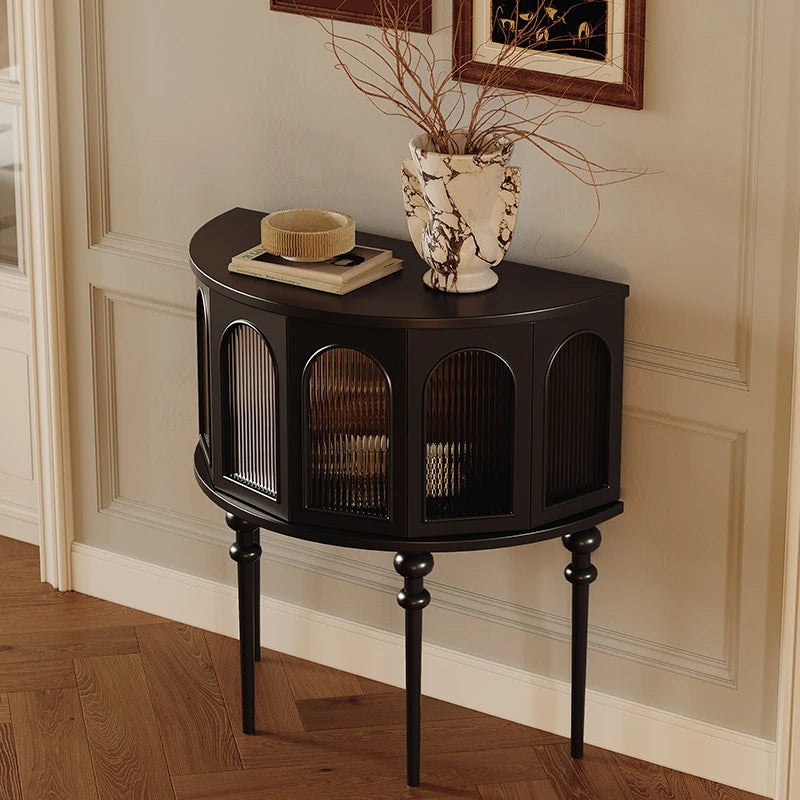 Elegant Multi-Layer Board Cabinet in Glass and Red Oak - Stylish Storage Solution for Modern Interiors fymj-4853