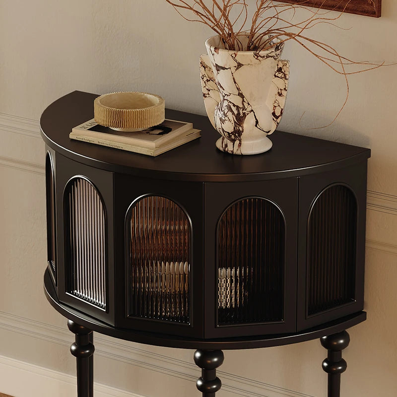 Elegant Multi-Layer Board Cabinet in Glass and Red Oak - Stylish Storage Solution for Modern Interiors fymj-4853