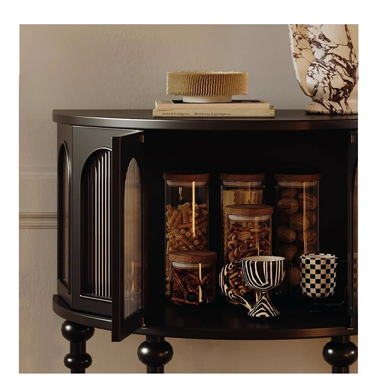 Elegant Multi-Layer Board Cabinet in Glass and Red Oak - Stylish Storage Solution for Modern Interiors fymj-4853