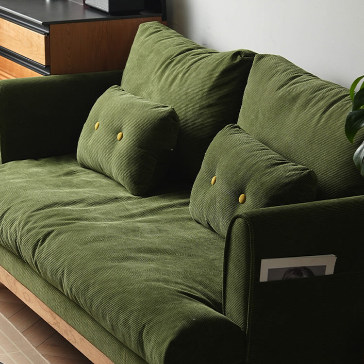 Luxurious Dark Green Sofa with Natural Wood Accents and Goose Down Cushions fyx-825