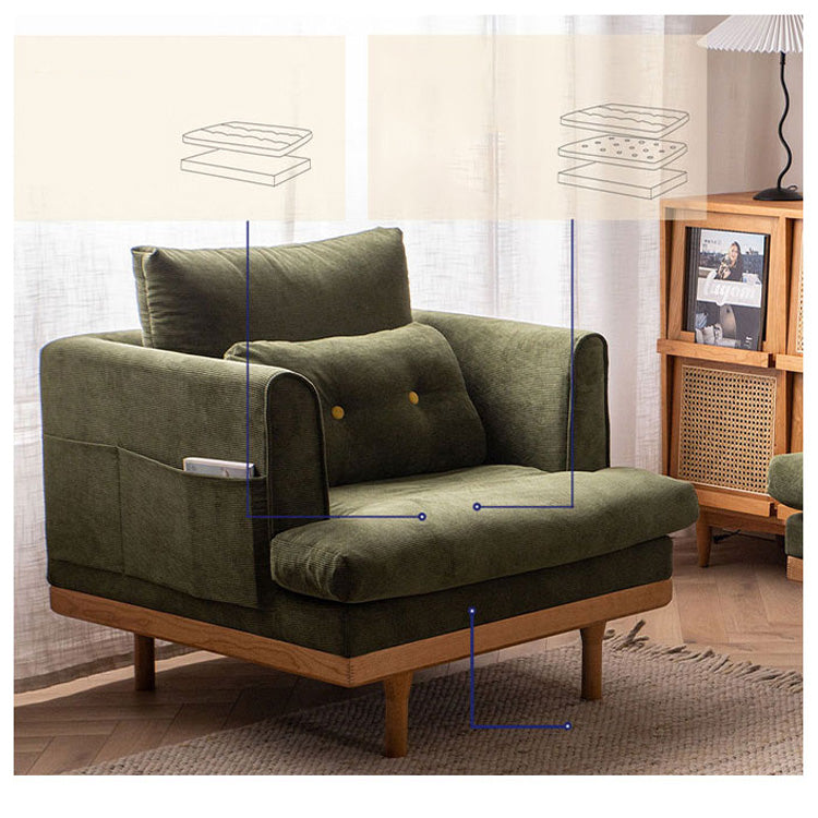 Luxurious Dark Green Sofa with Natural Wood Accents and Goose Down Cushions fyx-825