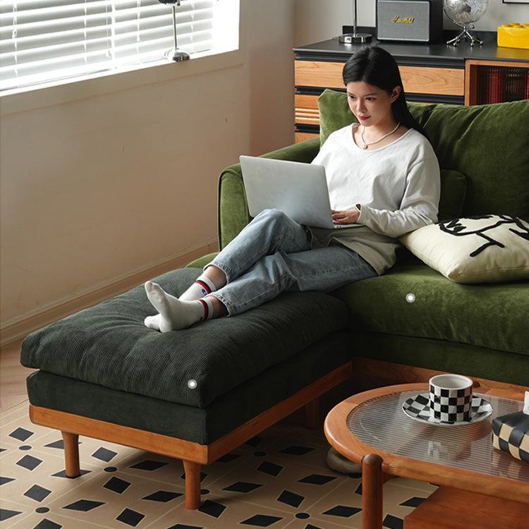 Luxurious Dark Green Sofa with Natural Wood Accents and Goose Down Cushions fyx-825