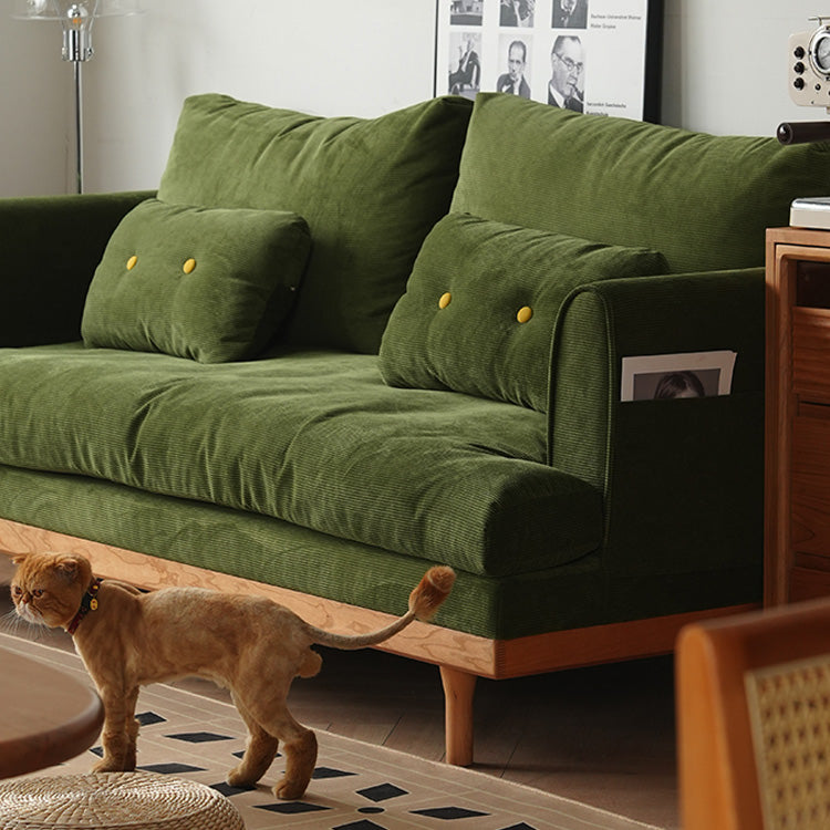 Luxurious Dark Green Sofa with Natural Wood Accents and Goose Down Cushions fyx-825