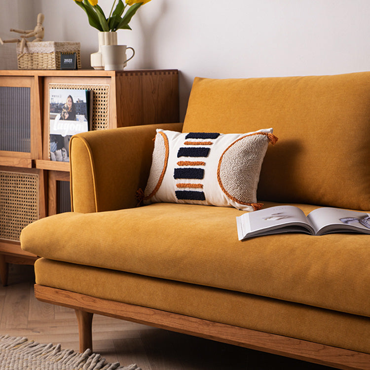 Luxurious Dark Green Sofa with Natural Wood Accents and Goose Down Cushions fyx-825