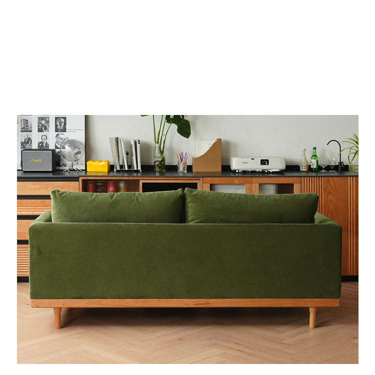 Luxurious Dark Green Sofa with Natural Wood Accents and Goose Down Cushions fyx-825