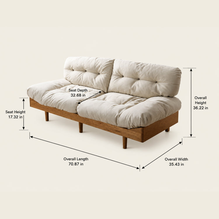Nordic Cream Style Fabric Sofa, Khaki Straight Couch with Solid Wood Frame for Small Spaces fyx-826
