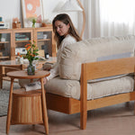 Nordic Cream Style Fabric Sofa, Khaki Straight Couch with Solid Wood Frame for Small Spaces fyx-826