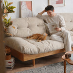 Nordic Cream Style Fabric Sofa, Khaki Straight Couch with Solid Wood Frame for Small Spaces fyx-826