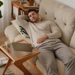 Nordic Cream Style Fabric Sofa, Khaki Straight Couch with Solid Wood Frame for Small Spaces fyx-826