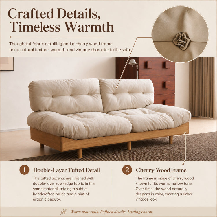 Nordic Cream Style Fabric Sofa, Khaki Straight Couch with Solid Wood Frame for Small Spaces fyx-826