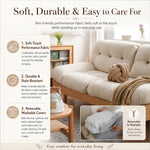 Nordic Cream Style Fabric Sofa, Khaki Straight Couch with Solid Wood Frame for Small Spaces fyx-826