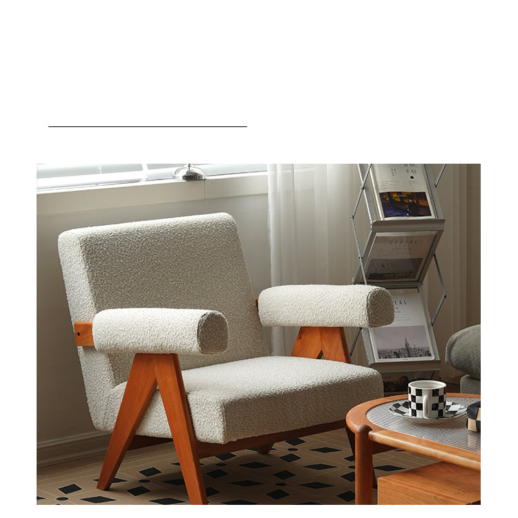 Stylish Off White Chair with Natural Cherry Wood - Down & Polyester Upholstery fyx-828