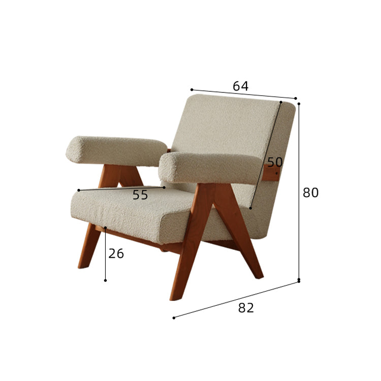 Stylish Off White Chair with Natural Cherry Wood - Down & Polyester Upholstery fyx-828