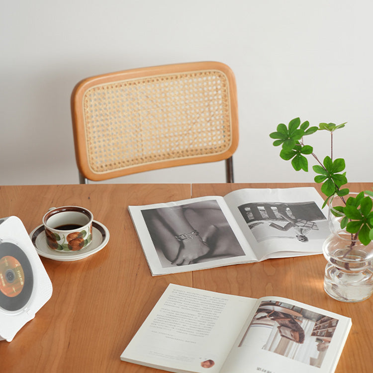 Elegant Natural Wood Table with Cherry Finish and Sleek Metal Accents fyx-835