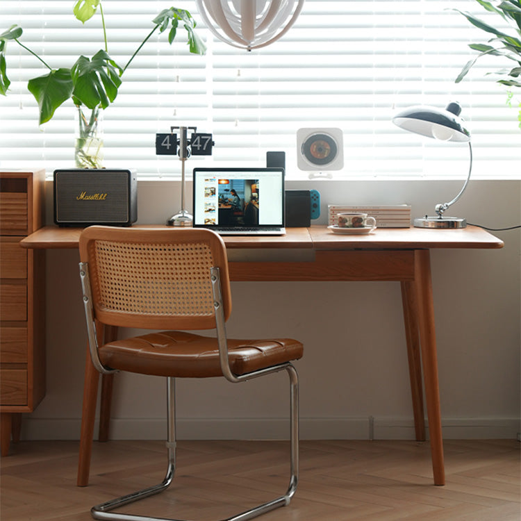 Elegant Natural Wood Table with Cherry Finish and Sleek Metal Accents fyx-835