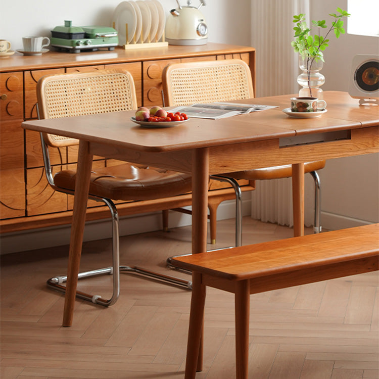 Elegant Natural Wood Table with Cherry Finish and Sleek Metal Accents fyx-835