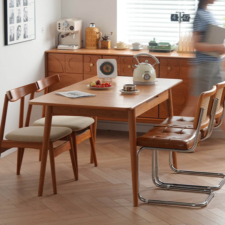 Elegant Natural Wood Table with Cherry Finish and Sleek Metal Accents fyx-835