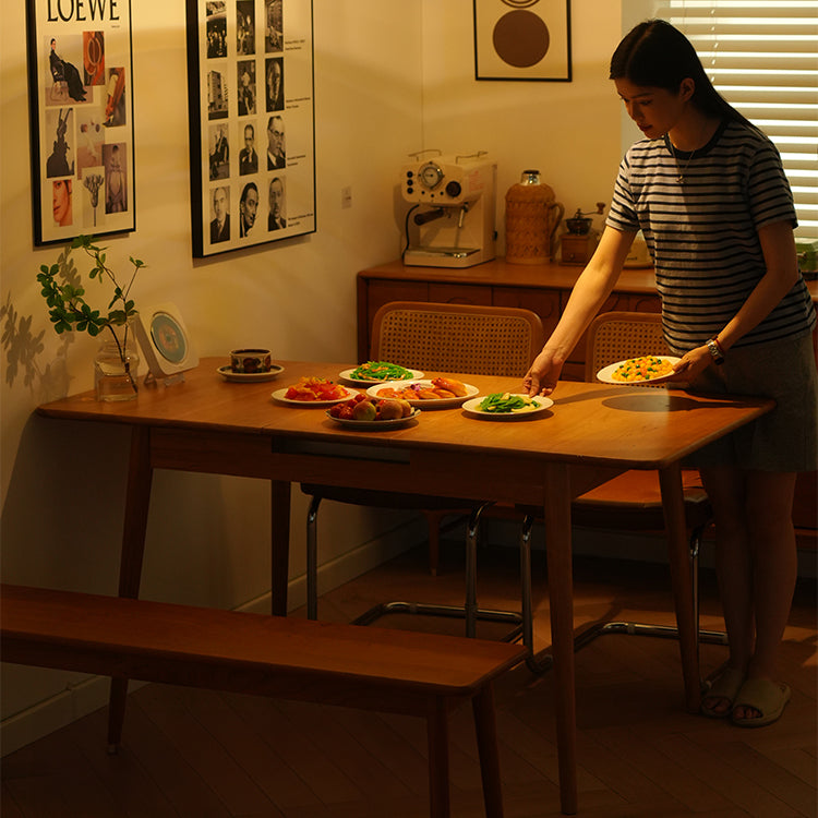 Elegant Natural Wood Table with Cherry Finish and Sleek Metal Accents fyx-835