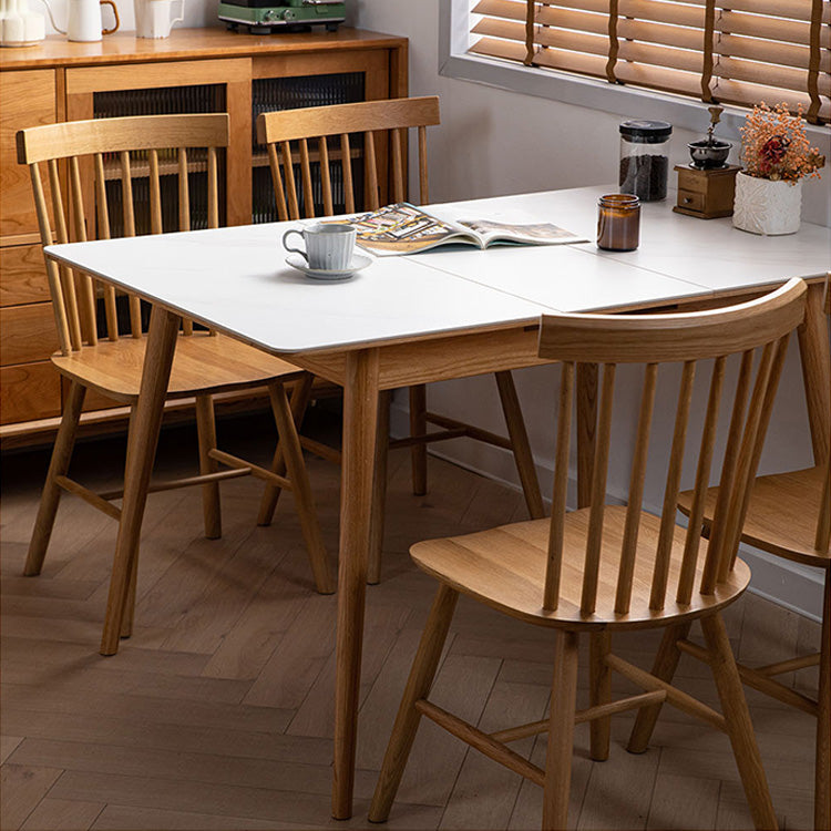 Elegant White Marble & Oak Wood Dining Table with Metal Accents | Cherry Wood Option Available fyx-838