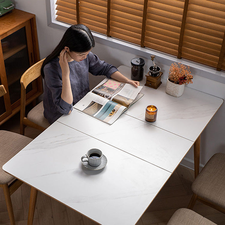 Elegant White Marble & Oak Wood Dining Table with Metal Accents | Cherry Wood Option Available fyx-838