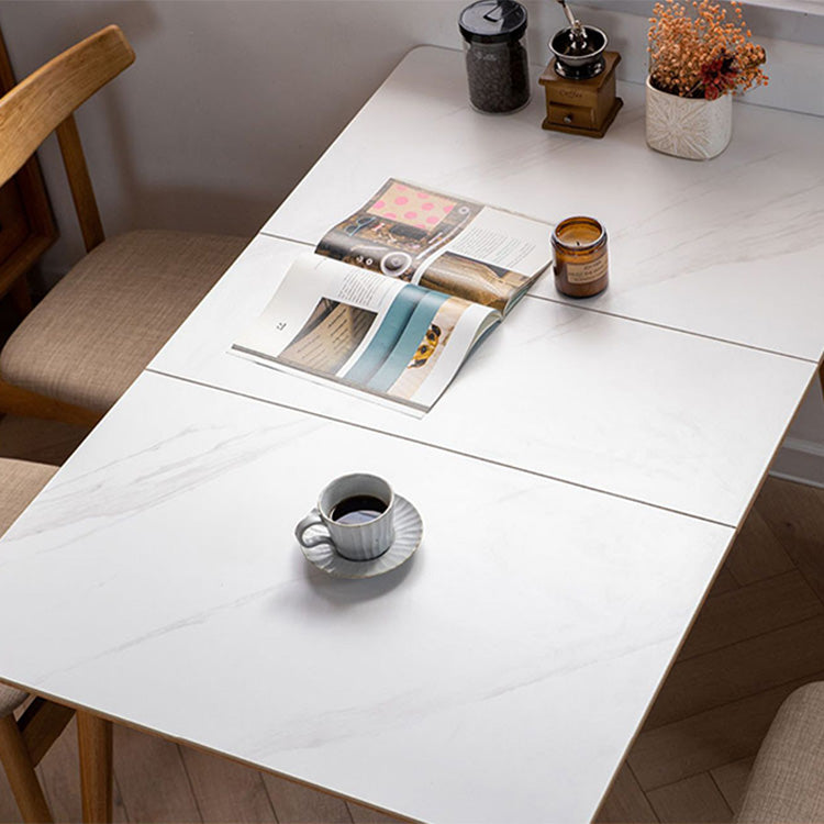 Elegant White Marble & Oak Wood Dining Table with Metal Accents | Cherry Wood Option Available fyx-838