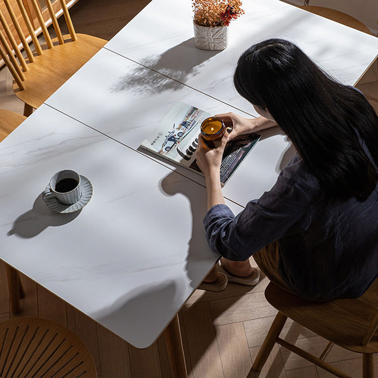 Elegant White Marble & Oak Wood Dining Table with Metal Accents | Cherry Wood Option Available fyx-838