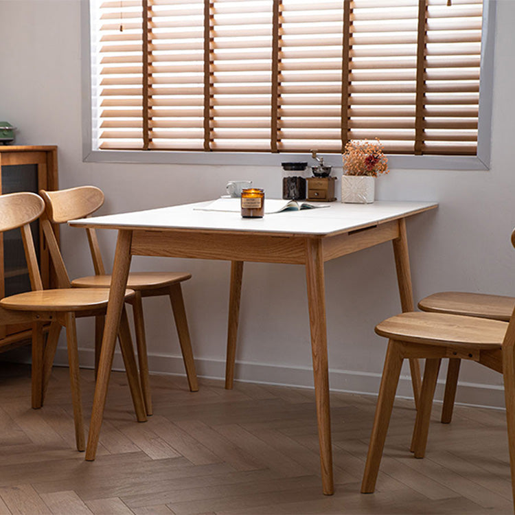 Elegant White Marble & Oak Wood Dining Table with Metal Accents | Cherry Wood Option Available fyx-838