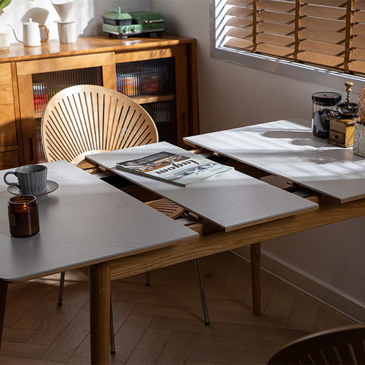 Elegant White Marble & Oak Wood Dining Table with Metal Accents | Cherry Wood Option Available fyx-838