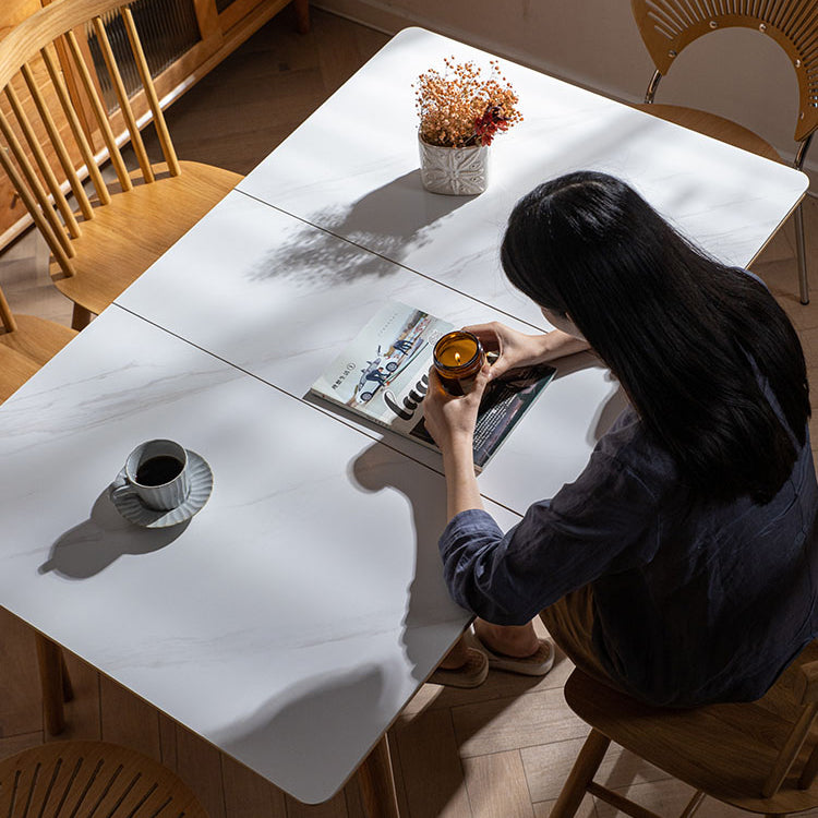 Elegant White Marble & Oak Wood Dining Table with Metal Accents | Cherry Wood Option Available fyx-838