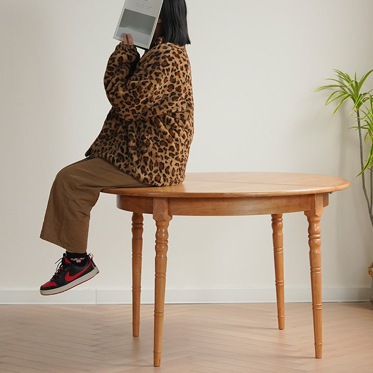 Elegant Natural Wood Table with Cherry Finish, Durable Plywood & Sleek Stainless Steel Accents fyx-843