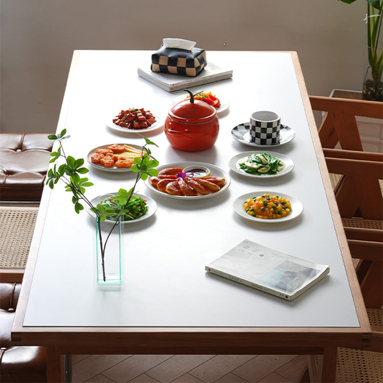 Elegant Table with White Finish, Natural Cherry Wood, and Black Marble Accents fyx-846