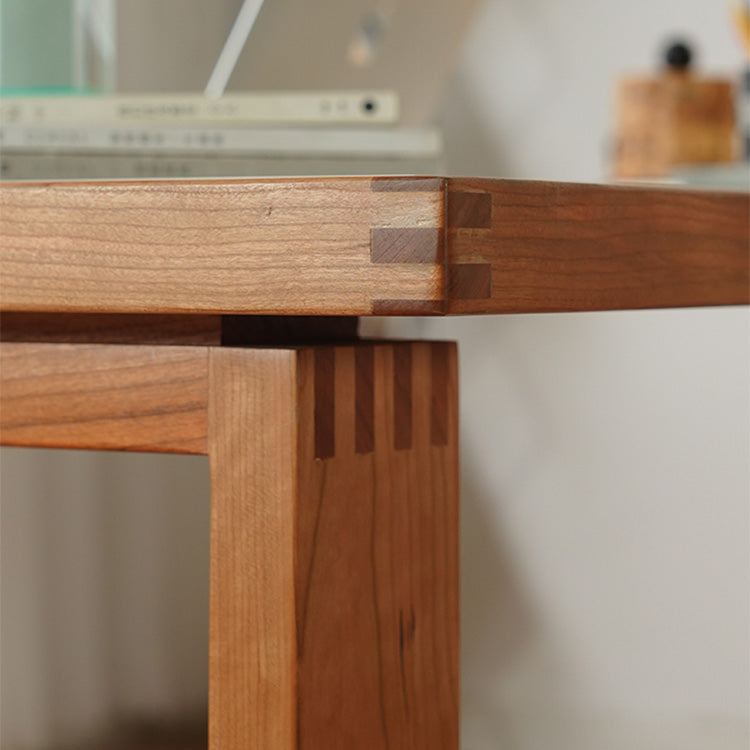 Elegant Table with White Finish, Natural Cherry Wood, and Black Marble Accents fyx-846