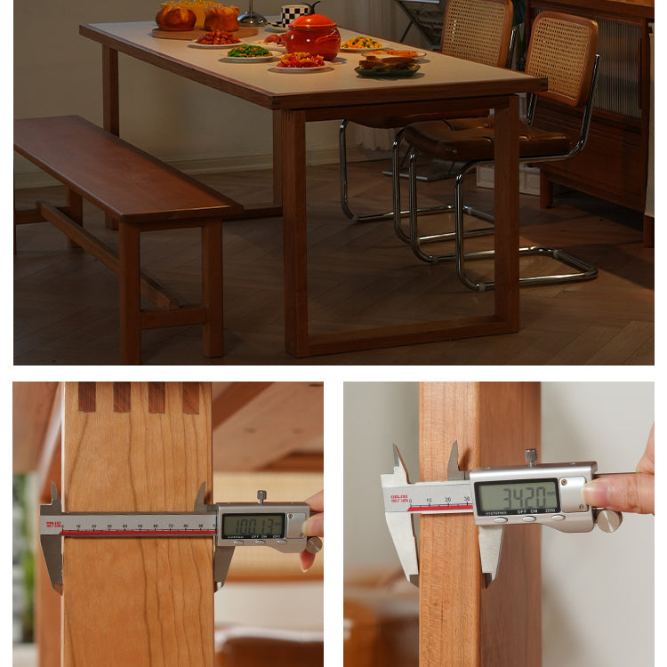 Elegant Table with White Finish, Natural Cherry Wood, and Black Marble Accents fyx-846