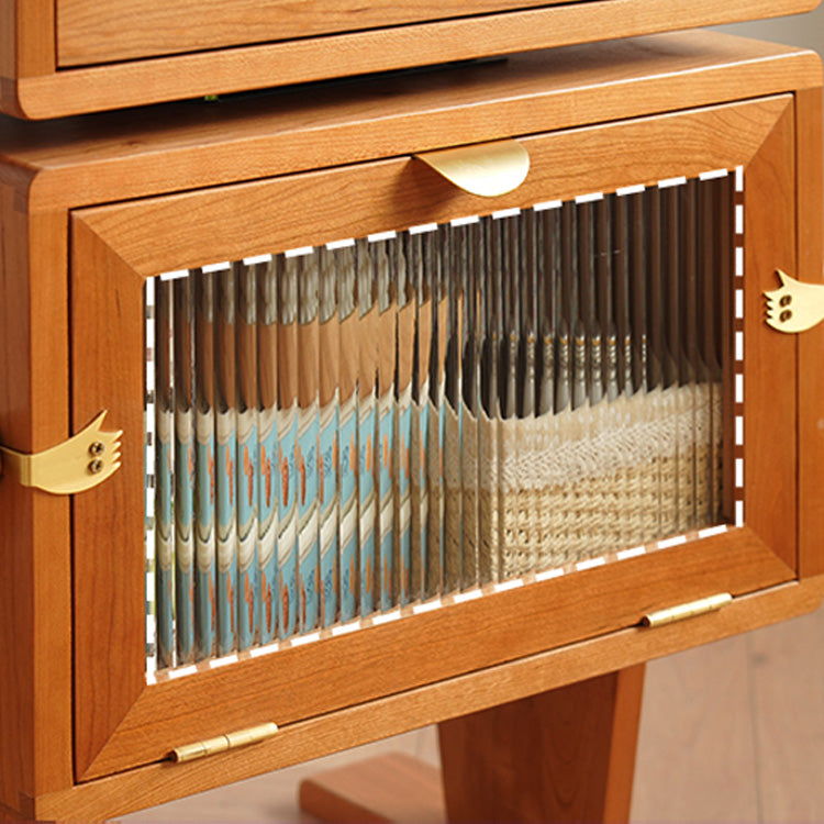 Elegant Natural Cherry Wood & Plywood Cabinet with Glass Doors and Copper Accents fyx-849