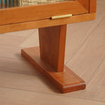 Elegant Natural Cherry Wood & Plywood Cabinet with Glass Doors and Copper Accents fyx-849