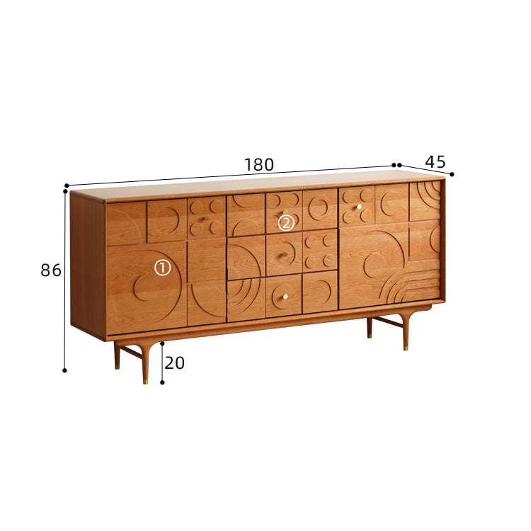 Elegant Brown Cherry Wood Cabinet with Distinctive Copper Accents - Natural Wood Finish fyx-850