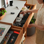 Elegant Cherry Wood & Rattan Stool with Natural Marble Seat fyx-851