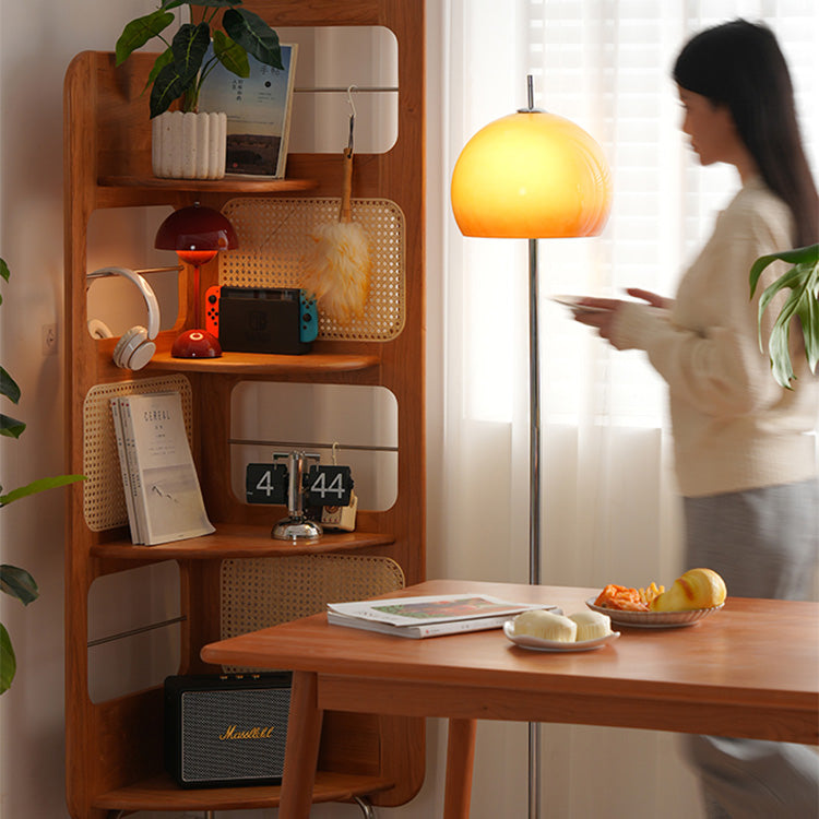 Elegant Cherry Wood Storage Rack with Rattan Shelves & Stainless Steel Frame fyx-852