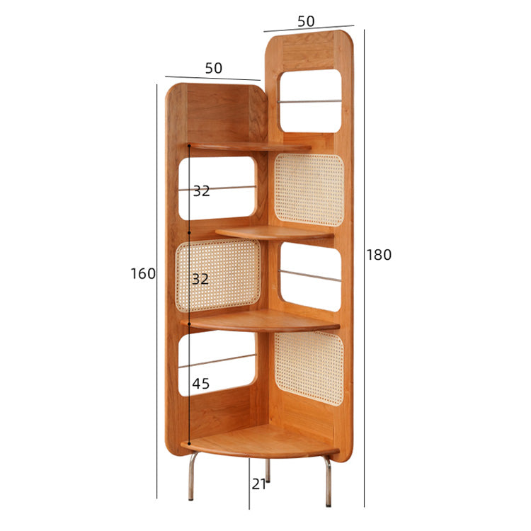 Elegant Cherry Wood Storage Rack with Rattan Shelves & Stainless Steel Frame fyx-852