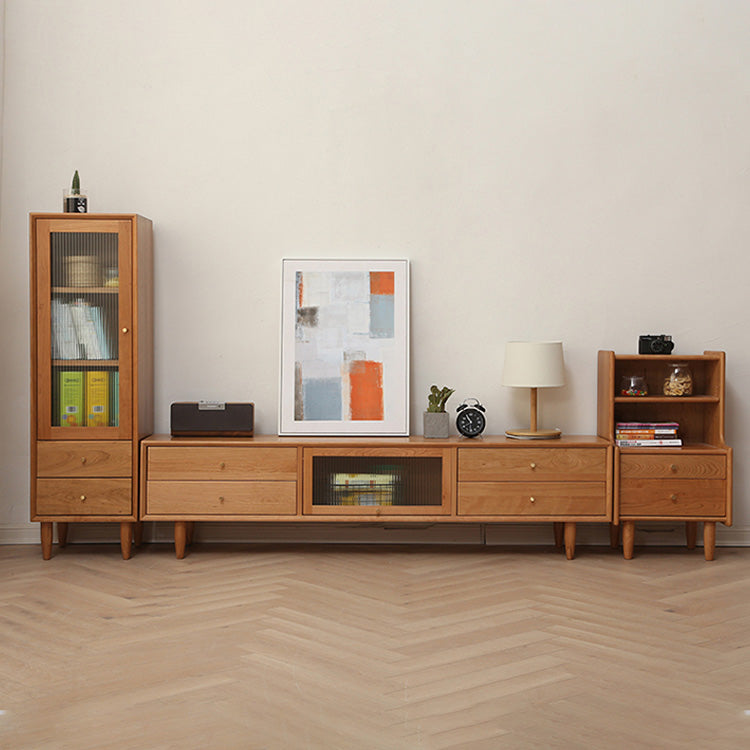 Elegant TV Cabinet with Natural Oak, Cherry, and Copper Accents fyx-855