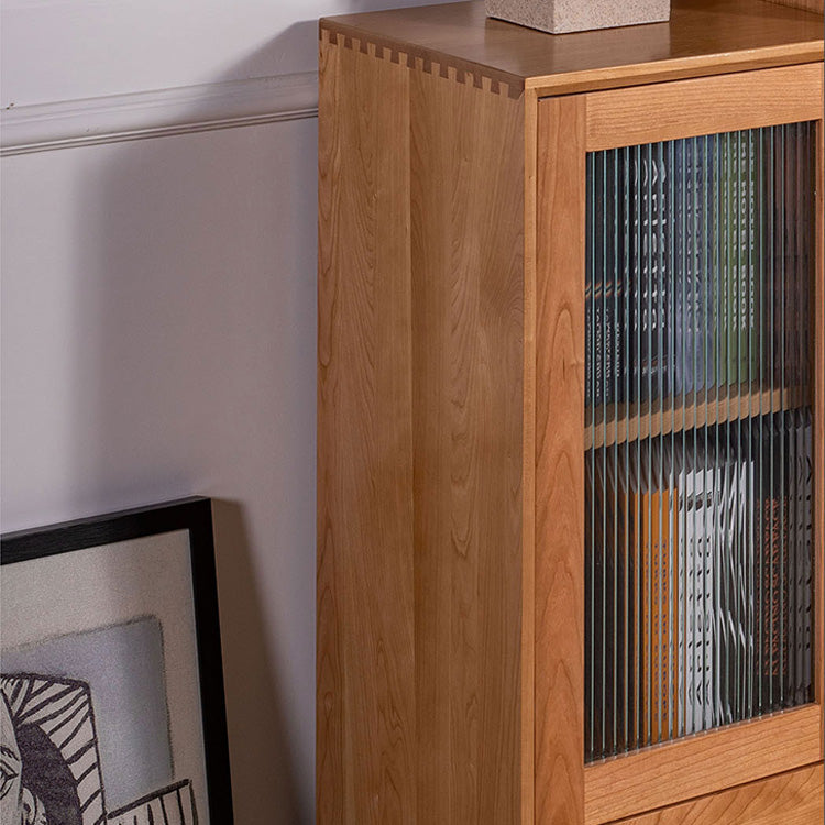 Elegant Oak and Cherry Wood Glass Cabinet with Copper Accents - Versatile Paulownia Storage Solution fyx-856