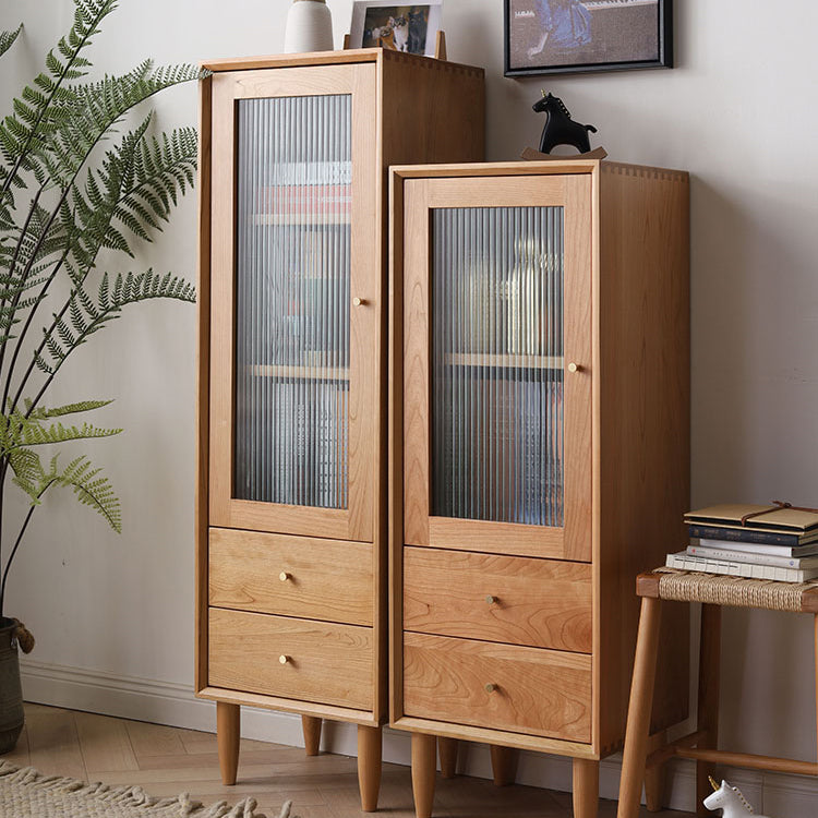 Elegant Oak and Cherry Wood Glass Cabinet with Copper Accents - Versatile Paulownia Storage Solution fyx-856
