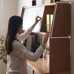 Elegant Natural Cherry and Beech Wood Cabinet with Glass and Copper Accents fyx-859