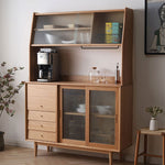 Elegant Natural Cherry and Beech Wood Cabinet with Glass and Copper Accents fyx-859