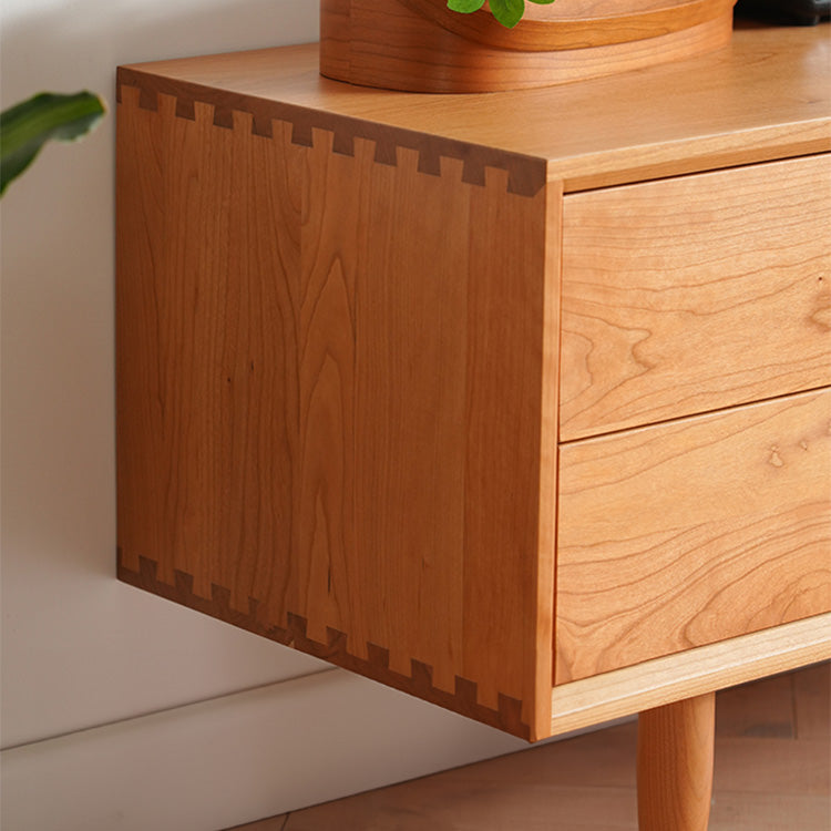 Elegant Oak and Cherry Wood TV Cabinet with Glass Doors and Copper Accents fyx-860