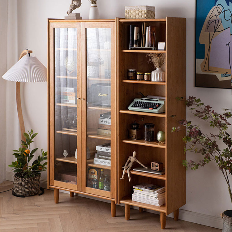 Elegant Cherry Wood Cabinet with Tempered Glass and Copper Accents fyx-861